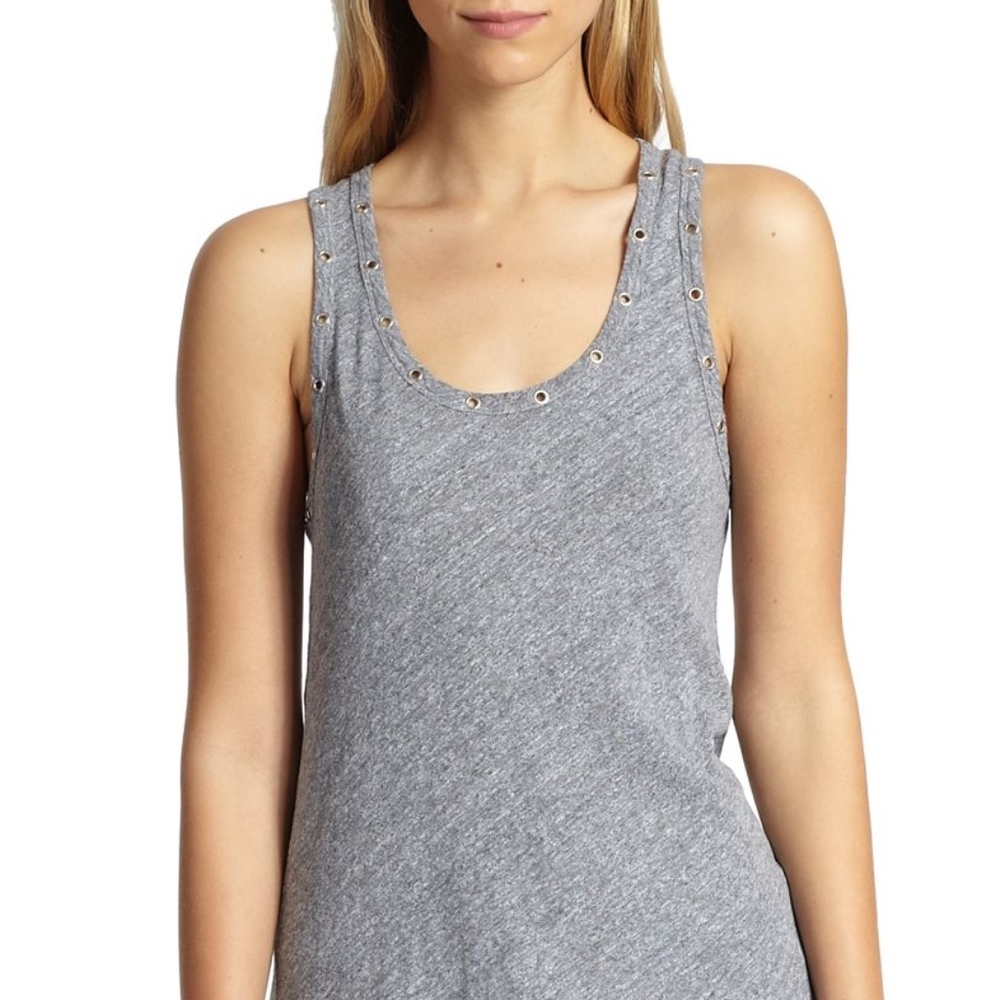 MONROW Grommet Studded Gray Cotton Jersey Tank